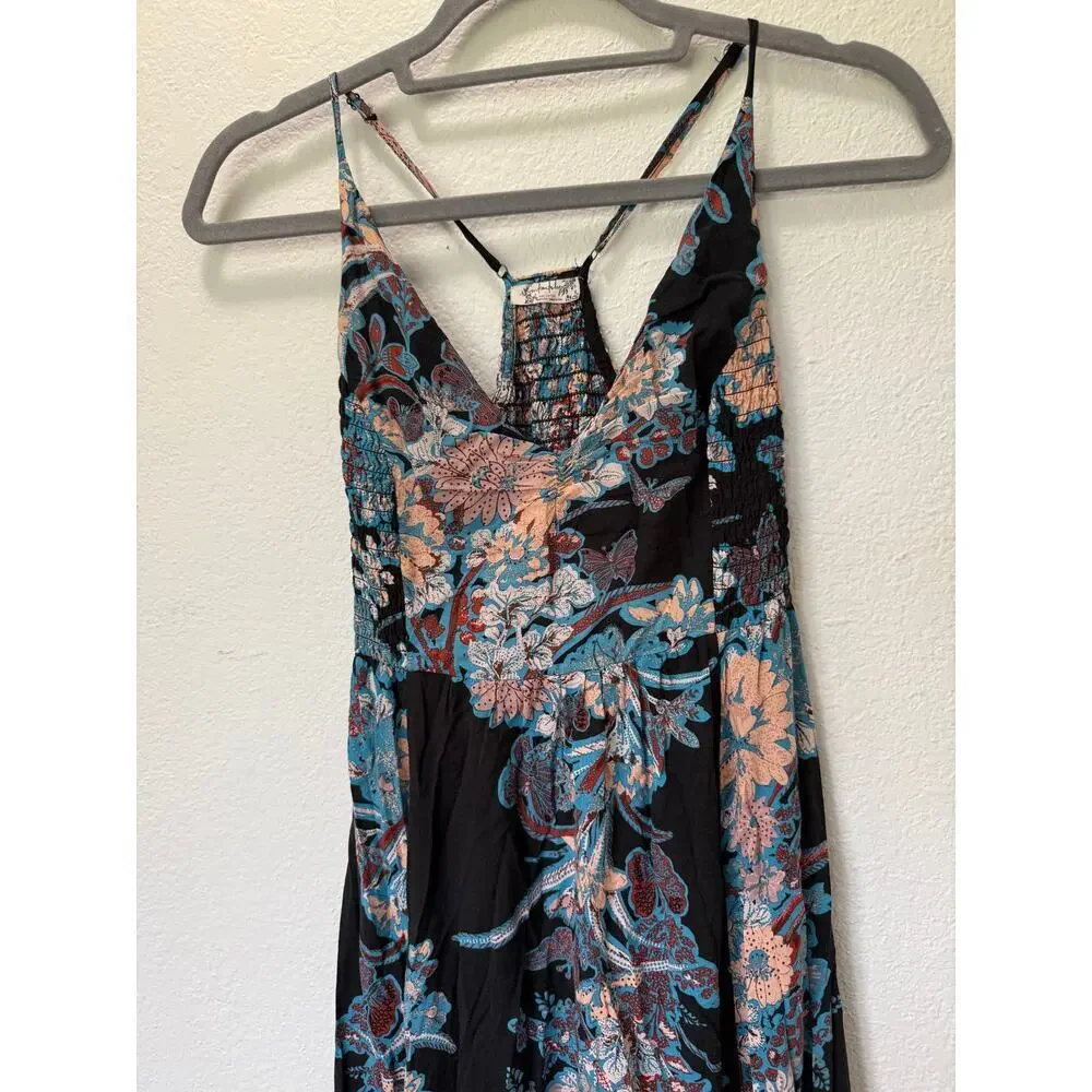 Free People Through The Vine Maxi Dress Carbon Black Floral Sz XS Boho Garden